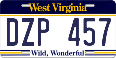 WV license plate DZP457