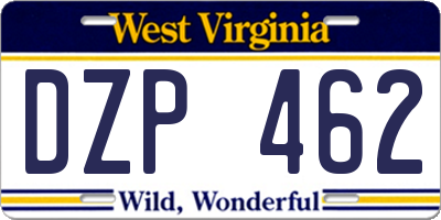 WV license plate DZP462