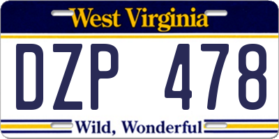 WV license plate DZP478