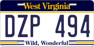 WV license plate DZP494