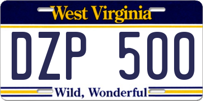 WV license plate DZP500