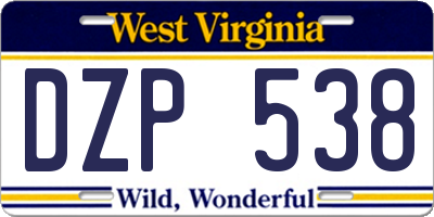 WV license plate DZP538