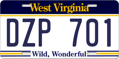 WV license plate DZP701