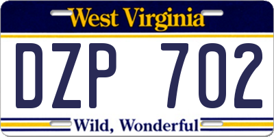 WV license plate DZP702