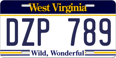 WV license plate DZP789