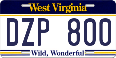 WV license plate DZP800