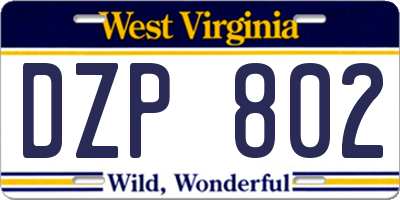 WV license plate DZP802