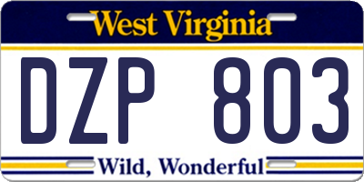 WV license plate DZP803