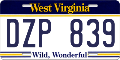 WV license plate DZP839