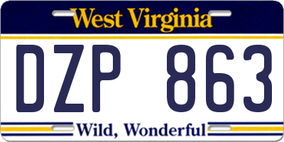 WV license plate DZP863