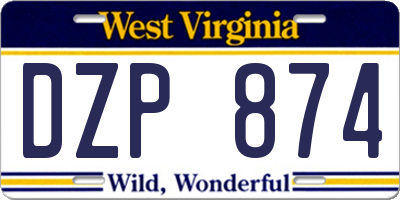 WV license plate DZP874