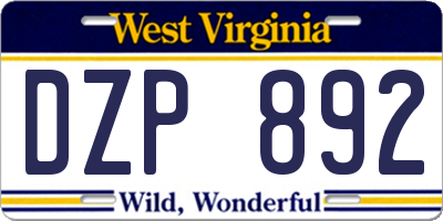 WV license plate DZP892