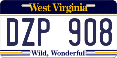 WV license plate DZP908