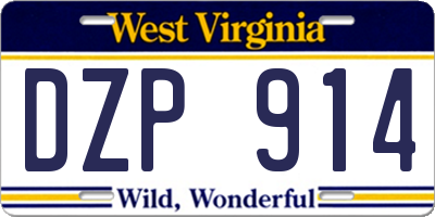 WV license plate DZP914
