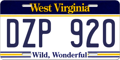 WV license plate DZP920