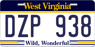 WV license plate DZP938