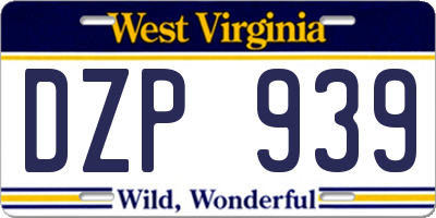 WV license plate DZP939