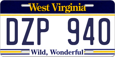 WV license plate DZP940