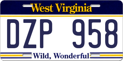 WV license plate DZP958
