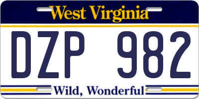 WV license plate DZP982