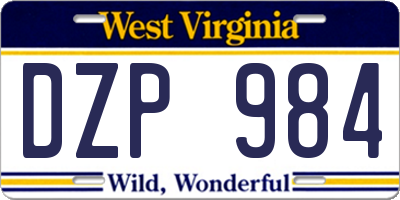 WV license plate DZP984