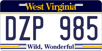 WV license plate DZP985