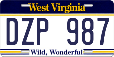 WV license plate DZP987