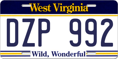 WV license plate DZP992