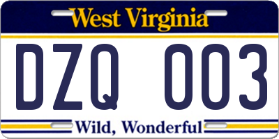 WV license plate DZQ003