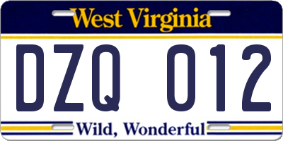 WV license plate DZQ012