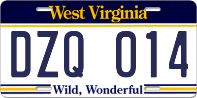 WV license plate DZQ014