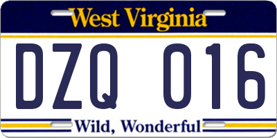 WV license plate DZQ016