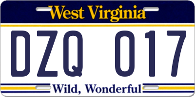 WV license plate DZQ017