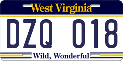 WV license plate DZQ018