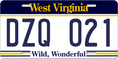 WV license plate DZQ021
