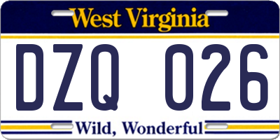 WV license plate DZQ026