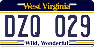 WV license plate DZQ029