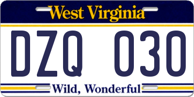 WV license plate DZQ030