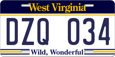 WV license plate DZQ034