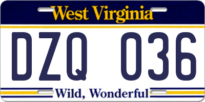 WV license plate DZQ036