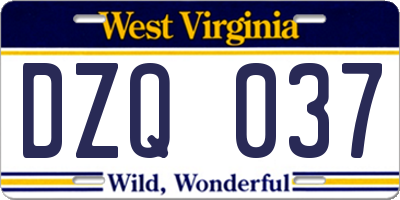 WV license plate DZQ037