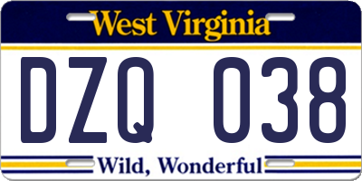 WV license plate DZQ038