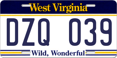 WV license plate DZQ039