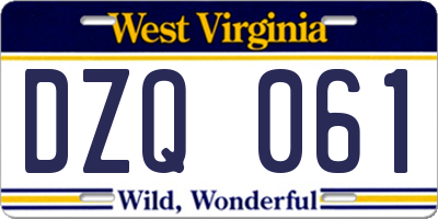 WV license plate DZQ061