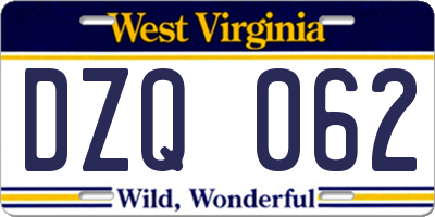 WV license plate DZQ062