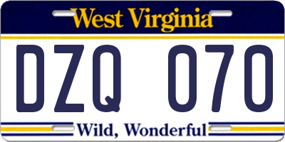 WV license plate DZQ070