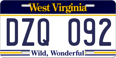 WV license plate DZQ092