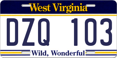 WV license plate DZQ103