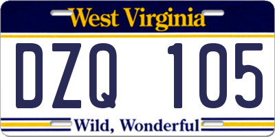 WV license plate DZQ105