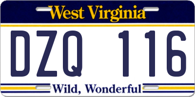 WV license plate DZQ116